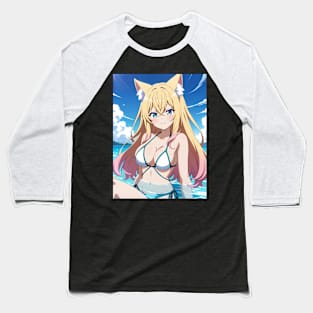 Anime Girl Beach Day Baseball T-Shirt